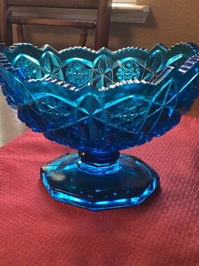 Vintage Aqua Turquoise blue glass bowel Carnival glass